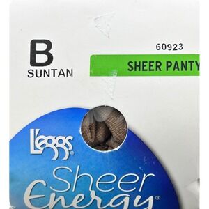 Leggs Sheer Energy Medium Support Pantyhose Suntan Size B 60923 Sheer Toe
